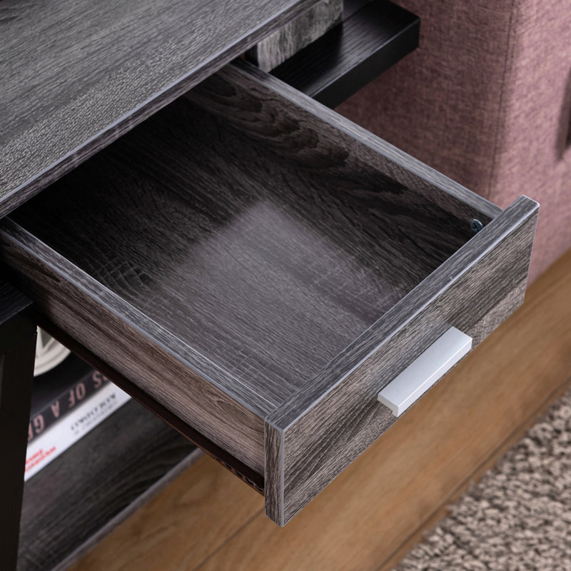 Distressed Grey/black End Table With Drawer And Storage Capacity Grey Black