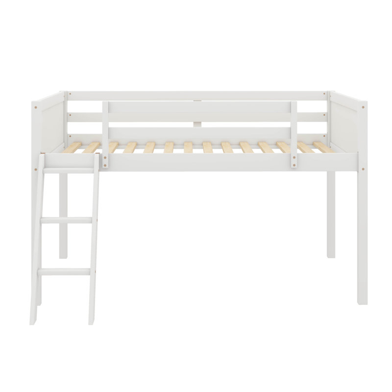 Lit mezzanine en bois avec échelle, Blanc, Double