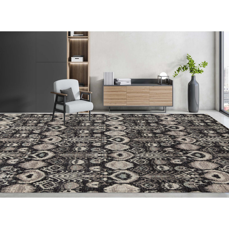 Hand Woven Wool Ikat Area Rug