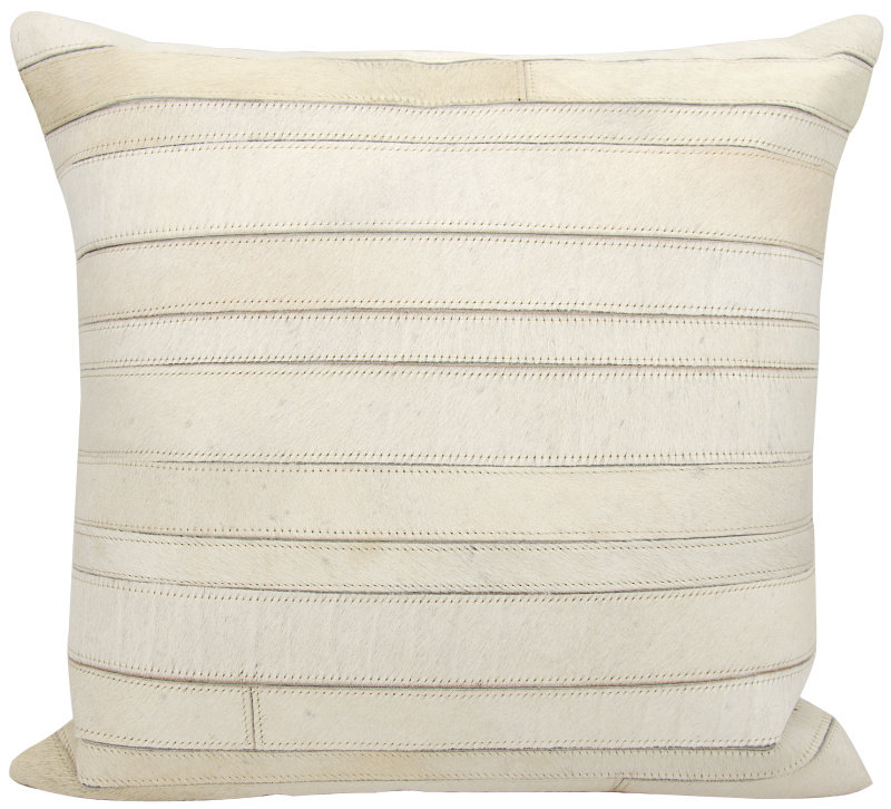 Natural Leather And Hide Striped Throw Pillow, Ivory