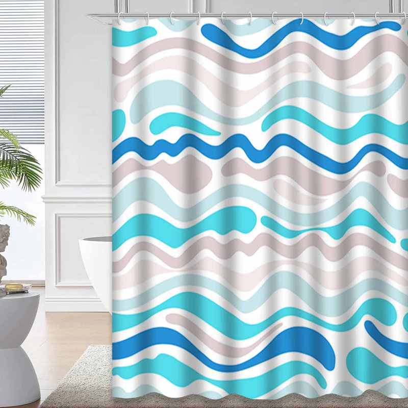Rideau de douche imperméable abstrait à motif de vagues bleues avec 12 crochets, L 72 po x l 84 po