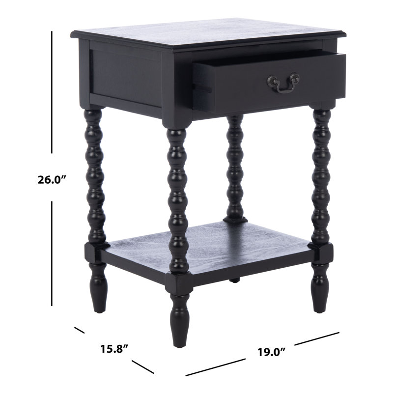 Solid Wood Top End Table with Storage, Black