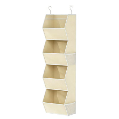 4-Tier Hanging Bedroom Over the Door Clothes Organizer, Non-woven Fabric Behind The Wardrobe Door Storage Bag, Milk white