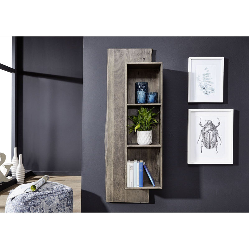2 Piece Acacia Solid Wood Accent Shelf with Adjustable Shelves, Grey