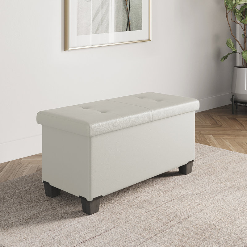 Arlana Vegan Leather Storage Ottoman, White Faux Leather, 15" H x 30" W x 15" D