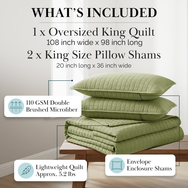 Vilano Springs ® Oversized, Light-Weight Hotel Quality Quilt Set with Matching Shams, King/Cal. King Quilt + 2 King Shams