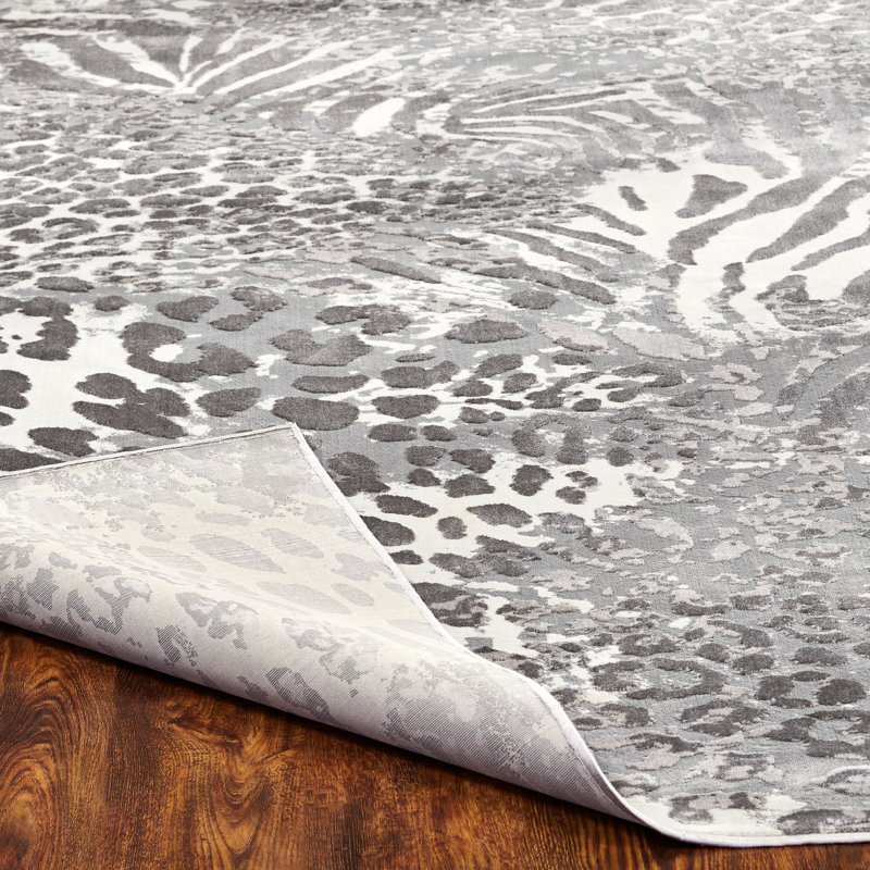 Tapis gris à imprimé animal, Tapis de couloir 2 pi 8 po x 8 pi