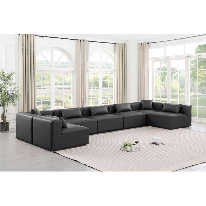 Houswerth Upholstered U-Shaped Sectional Reversible, Charcoal Vegan Leather