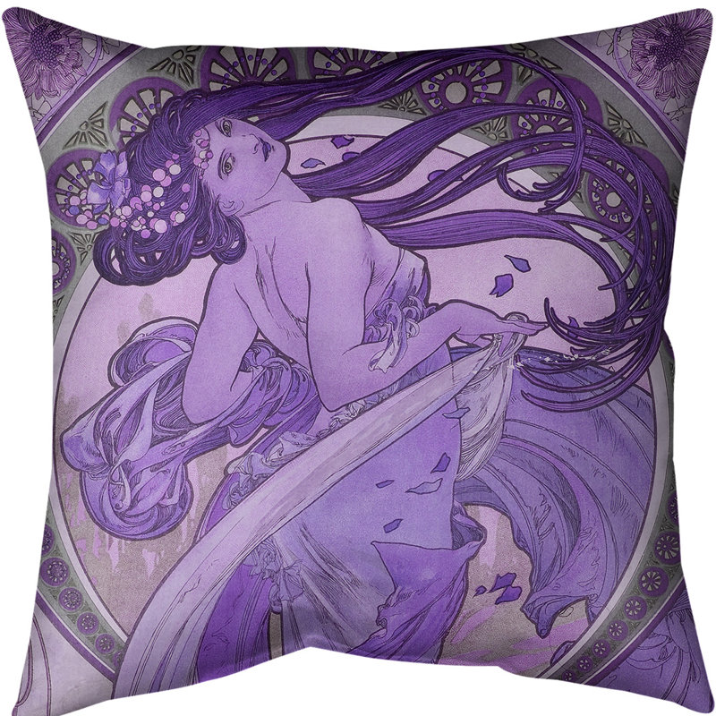 Coussin euro alphonse mucha the danse, Bourre en polyester, Mauve, Polyester sergé