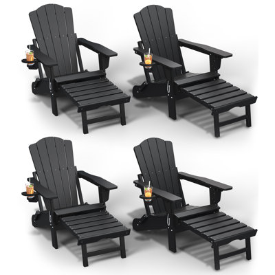 Dareona Pakkdiarie Folding Adirondack Chair with Cup Holder,HDPE Outdoor Chair with Comfort Ergonomic Seat for Patios,Lawn,Garden, Backyard Use