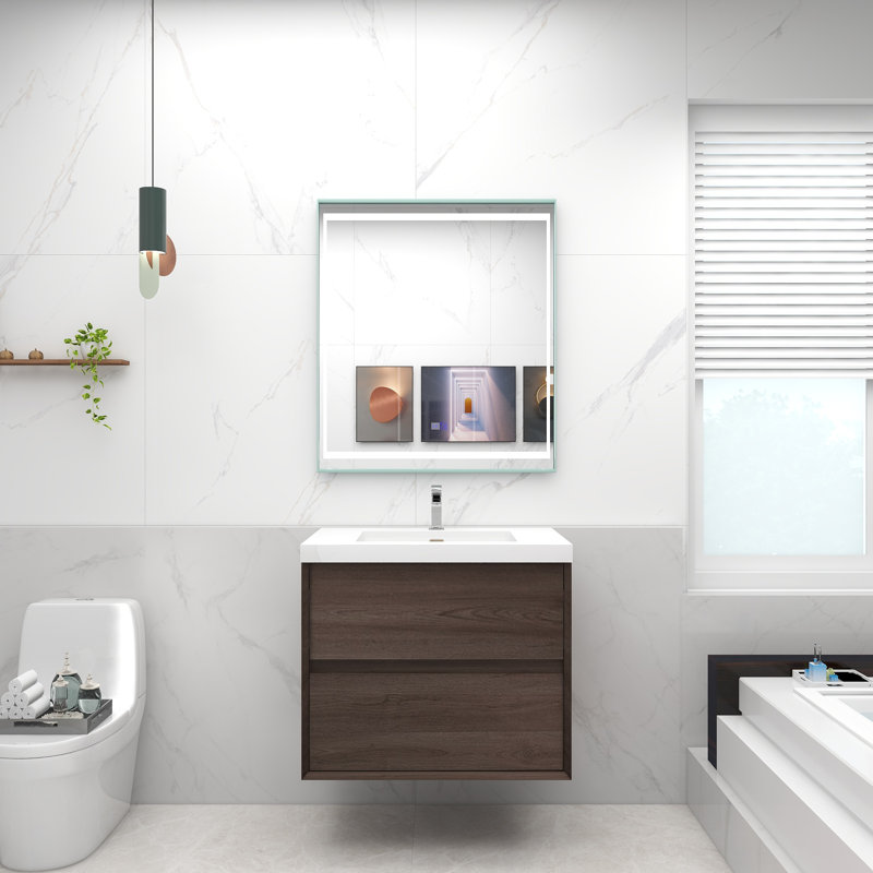 Ensemble de meuble-lavabo mural simple 30 po Korynn, Chêne rouge