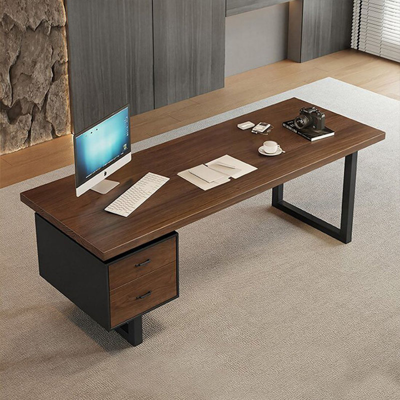 Bureau double caisson rectangulaire en bois massif avec tiroirs, 29.53" H x 62.99" W x 27.56" D