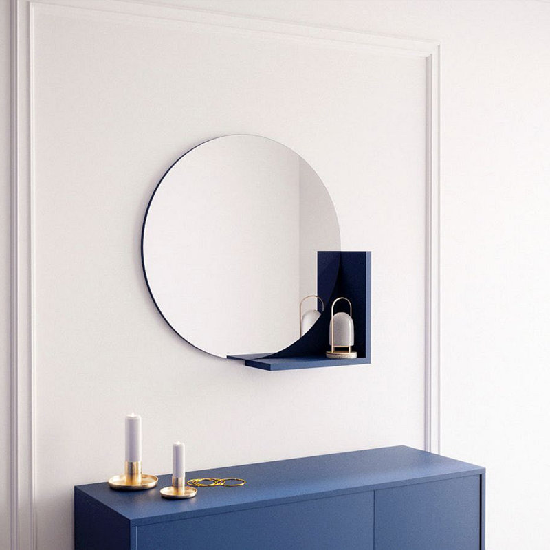 Round Framed Wall Mounted Accent Mirror, Dark Blue