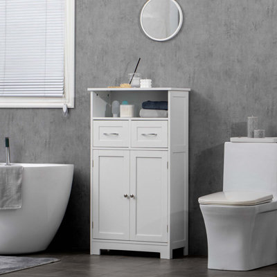 Bathroom Cabinet Organizer, Freestanding Small Storage Cabinet with Two Drawers and Adjustable Shelf for Living Room, or Entryway