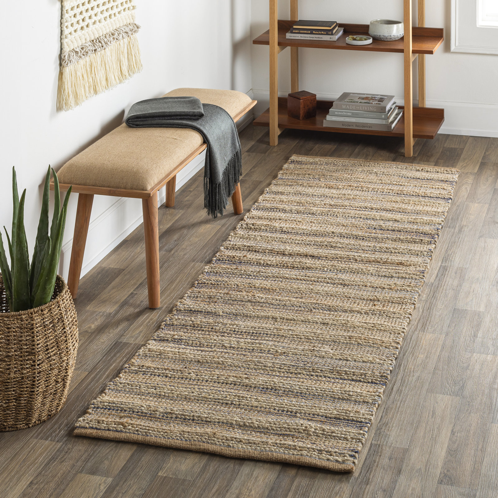 Fallbrook Hand-Woven Striped Jute Rug, Runner 2'6" x 8'