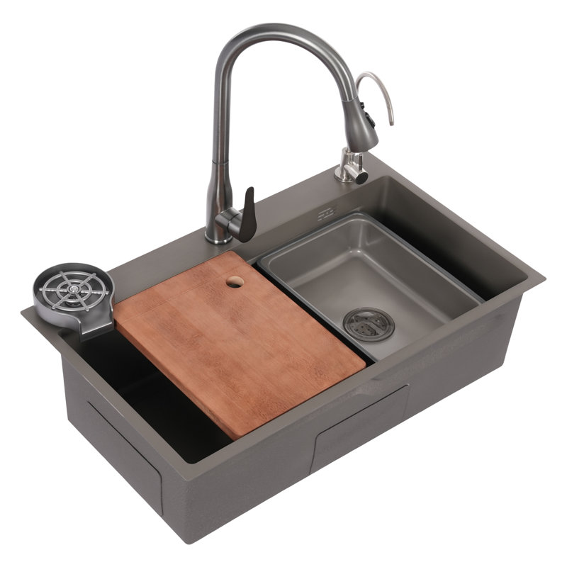 Stainless Steel Multifunction Kitchen Sink With Faucet, Gray