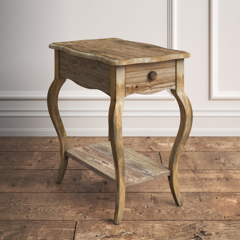 Table de bout en bois rustique de 23 po de largeur avec 1 tiroir et 1 tablette Francoise