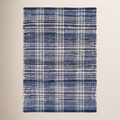 Denim Plaid Hand-Woven Cotton Rug