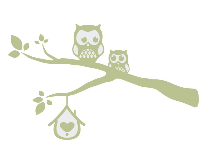 Décalcomanie murale owls sur une branche, Céladon, H 24 po x l 40 po x P 0,01 po