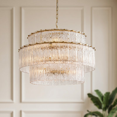 10 Lights Gold 3-tiered Glass Adjustable Chandelier