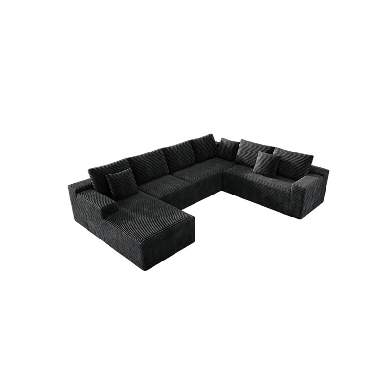 Siège de canapé modulaire 131,9 x 104,3 po, canapé compressé rembourré pour le salon, la chambre à coucher, l’appartement, aucun assemblage requis, combinaison gratuite de 4 PC, tissu en velours côtelé moelleux, GRIS
