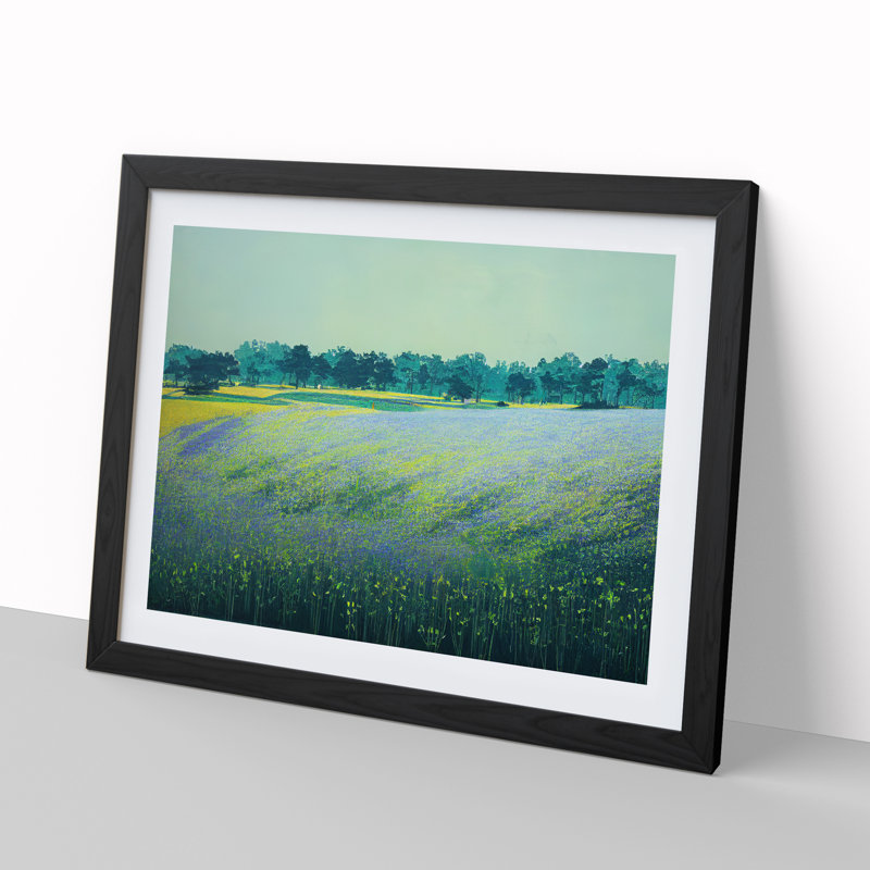 Thrilling Bluebell Field - Single Picture Frame Print, Black Framed, 46cm H x 64cm W x 2cm D