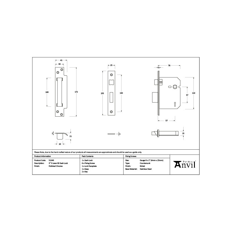 Sash Lock, Polished Chrome