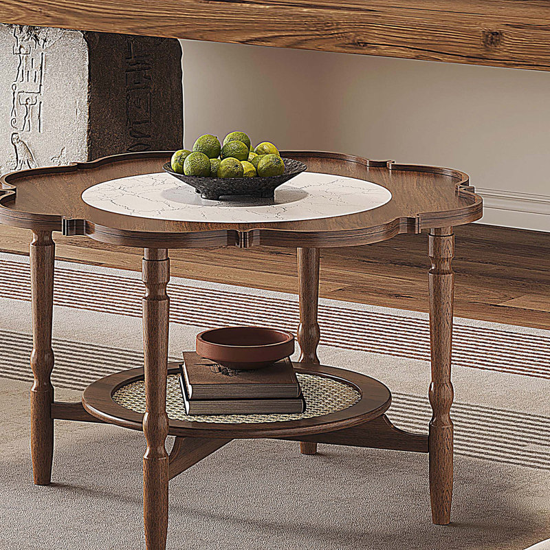 Table basse à 2 niveaux avec rotin