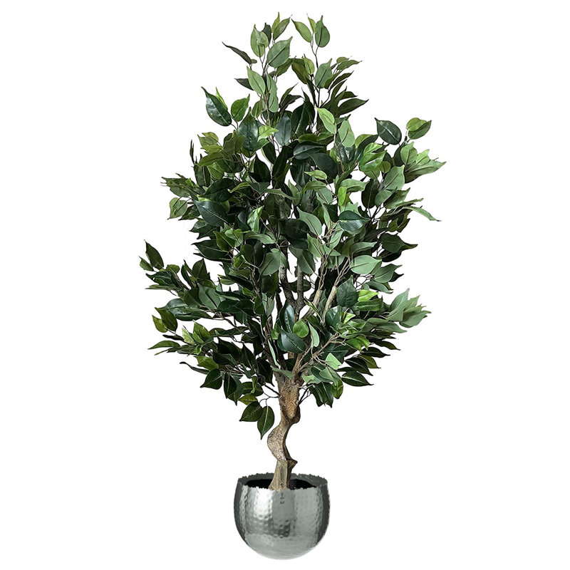 Faux Tree in Metal Planter, Silver, 100cm H x 50cm W x 50cm D