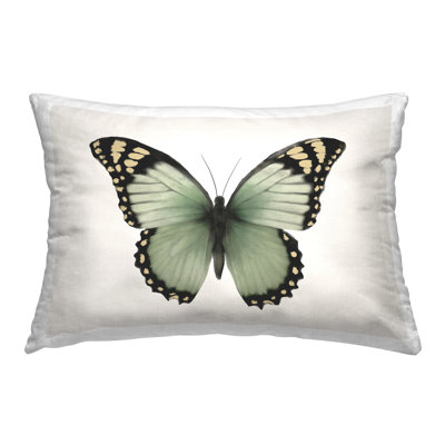 Coussin décoratif imprimé papillon vert symétrique par Elizabeth Medley