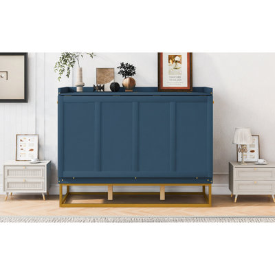 Queen Size Murphy bed with iron legs, Modern Design, Blue