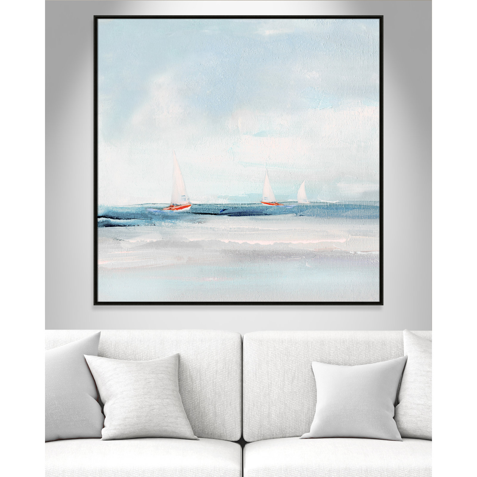 Charter "Caribbean Sail" Painting by Sally Swatland, 46.5" H x 46.5" W x 2" D, Espresso