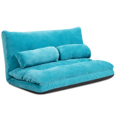 Floor Sofa Bed 6-Position Adjustable Sleeper Lounge Couch with 2 Pillows Blue