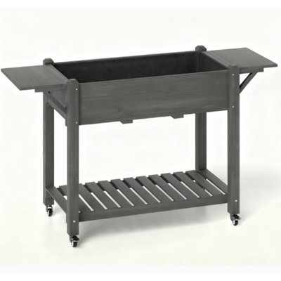 Elevated Garden Bed,Wood Raised Planter Box,with Lockable Wheels,Side Tables,Bottom Shelf,Drain Holes