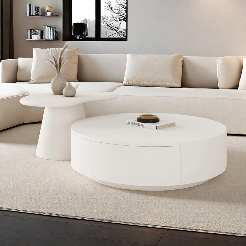 Cream style round end table combination