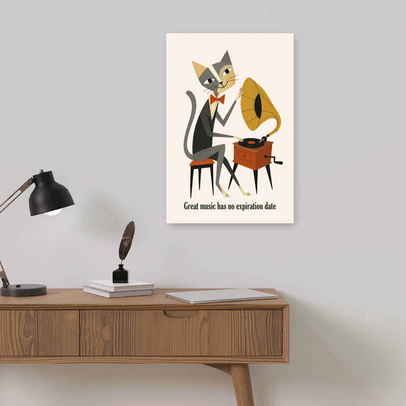 Chat rétro musique classique rétro élégant, art mural, 18" H x 12" W