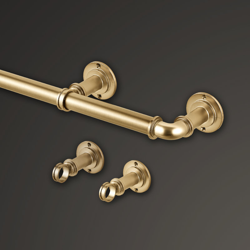 Gold Industrial Adjustable Wall Mounted Curtain Rod