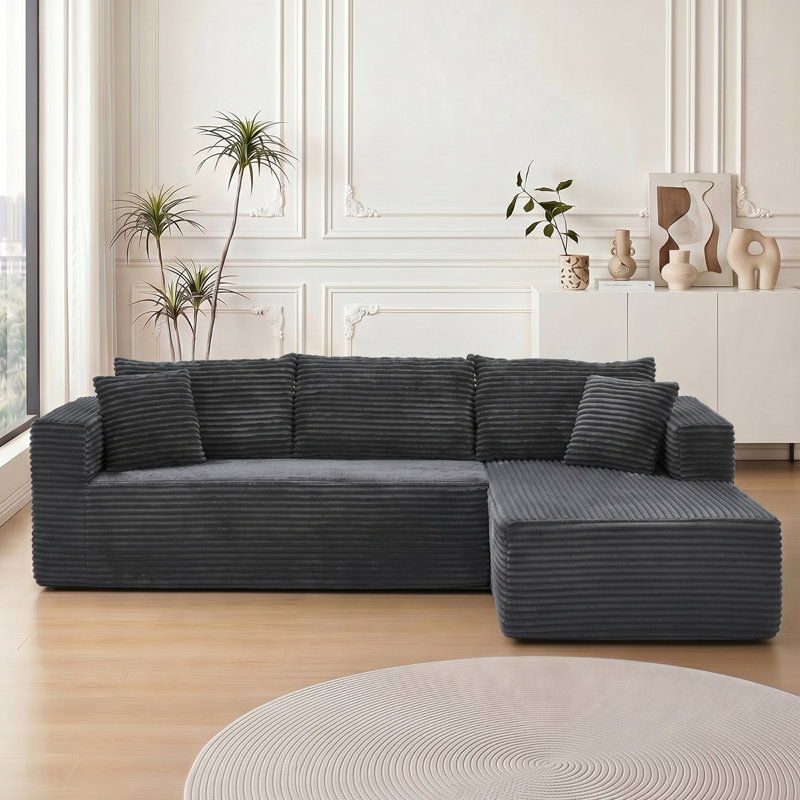 Canapé modulaire de 105 po avec canapé en forme de L et canapé-lit modulaire sans dossier de 105 po, Grey, Right Hand Facing