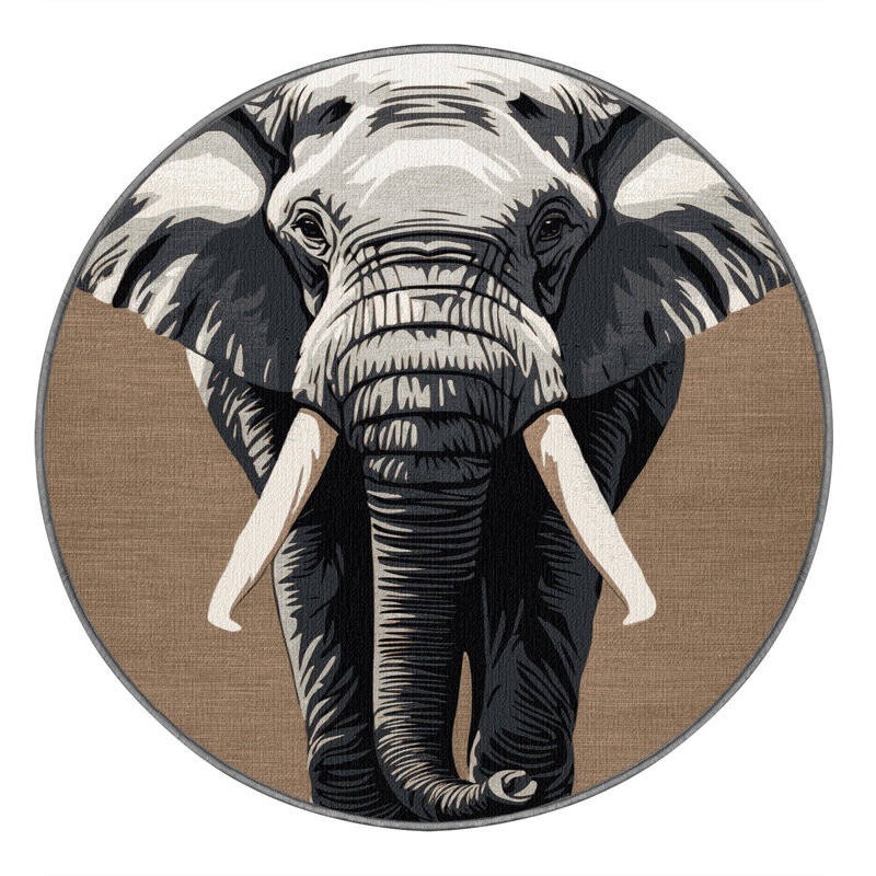  Tapis lavable avec éléphant d'Afrique, Rond 5 pi