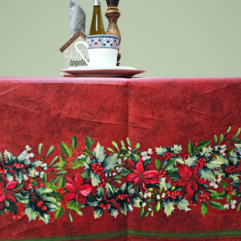 Jossalin Rectangle Floral Christmas Cotton Tablecloth, Red