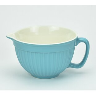 Deep Ceramic Mixing Bowl With Handle and Spout, Modern Light Blue Stoneware  Pasta Bowl 