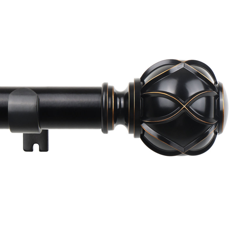 Tringles à rideaux pour fenêtres, tringles à rideaux décoratives réglables avec fleurons à texture nette, Noir mat, 32” – 85”
