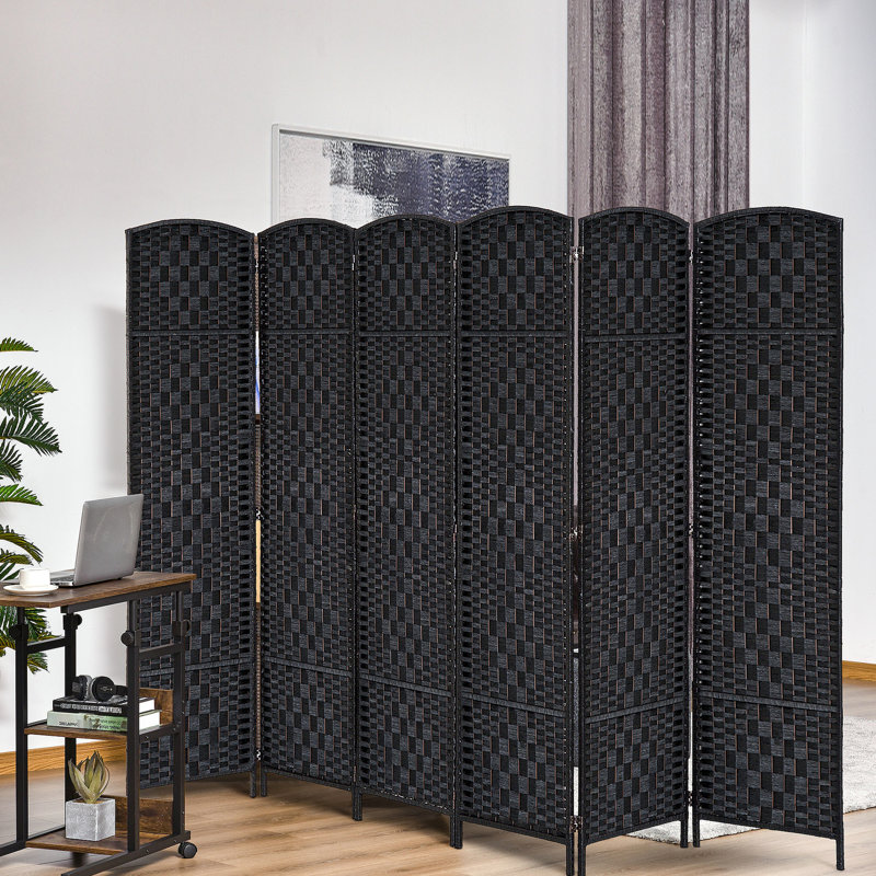 Paravent noir 6 pi. Cloisonner efficacement les espaces. 6 panneaux tissés élégants. Charnières réglables pour des looks personnalisés. Grand écran d'intimité portable et transportable - noir. Décorer