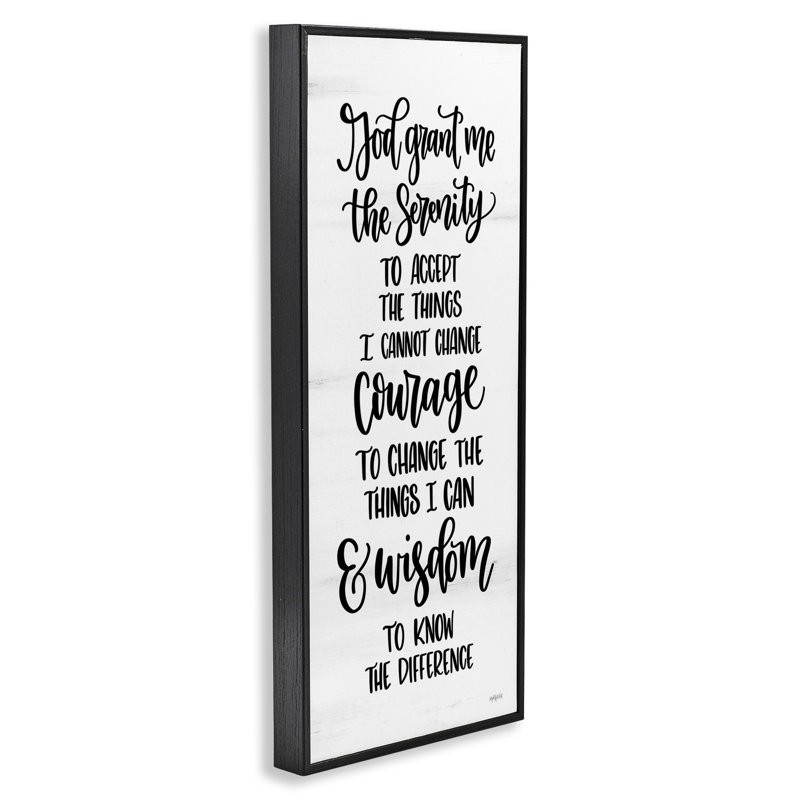Citation spirituelle Serenity Courage & Wisdom, Giclée encadrée noir minuit, H 24 po x l 10 po x P 1,5 po