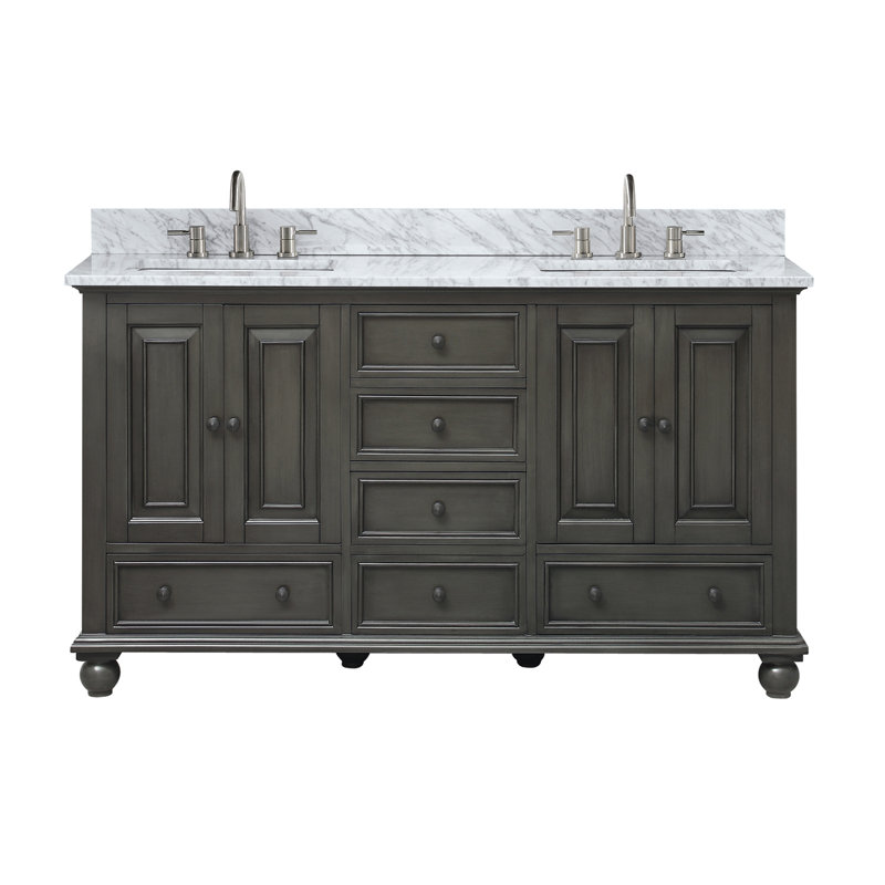 Thompson 61" Double Modern Bathroom Vanity Set, Charcoal Glaze, 72", Carrera White