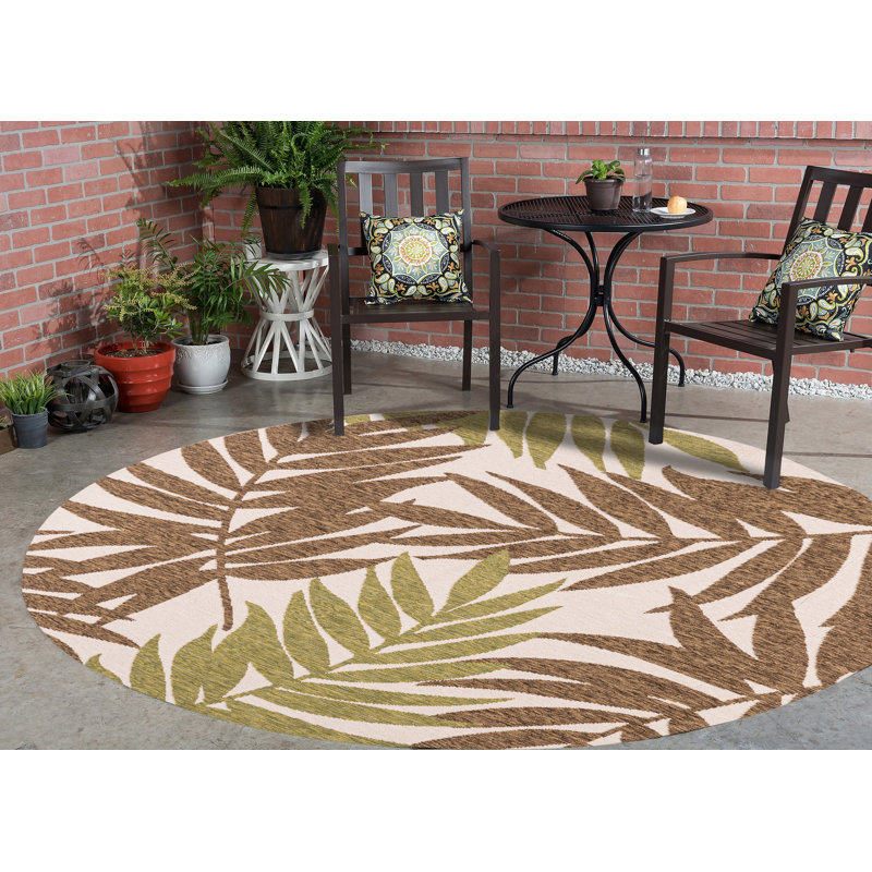 Tapis brun / vert à tissage plat Springcreek, Rond 5 pi 2 po