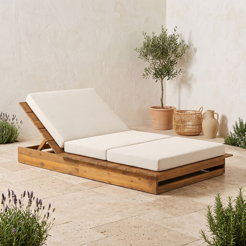 Chaise longue de patio réglable en bois avec coussin, Cream Teak