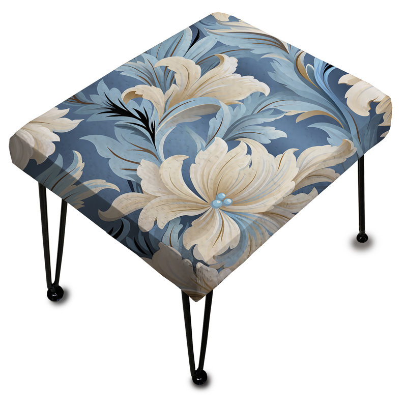 White And Blue Damask Flowering II - Damask Rectangle Ottoman