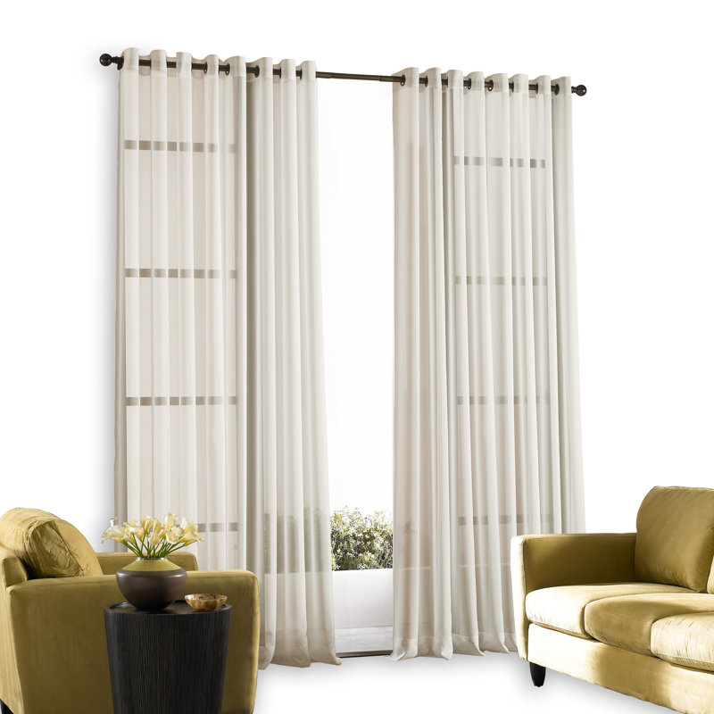 Curtainworks Mannino Solid Sheer Grommet Single Curtain Panel, Oyster, 59" W x 108" L