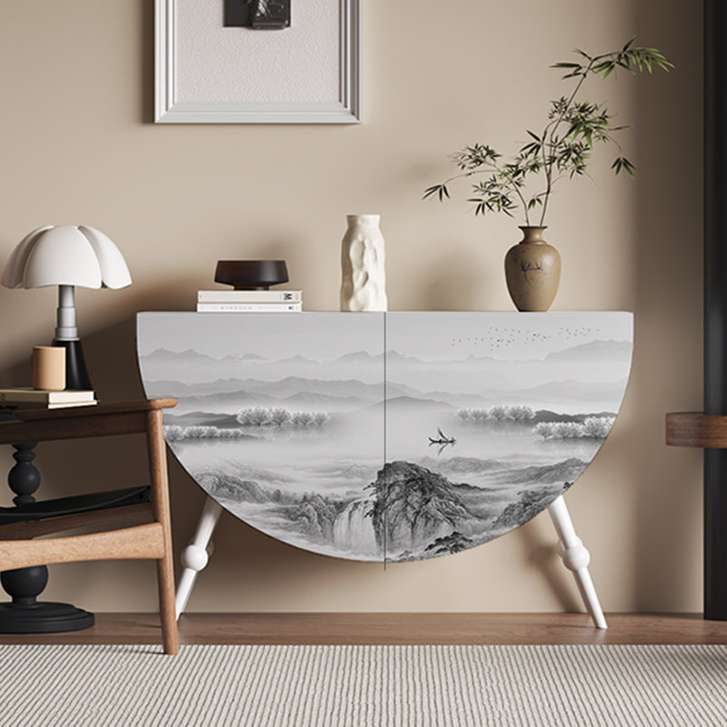 Semi-circular decorative storage cabinet, Ivory White